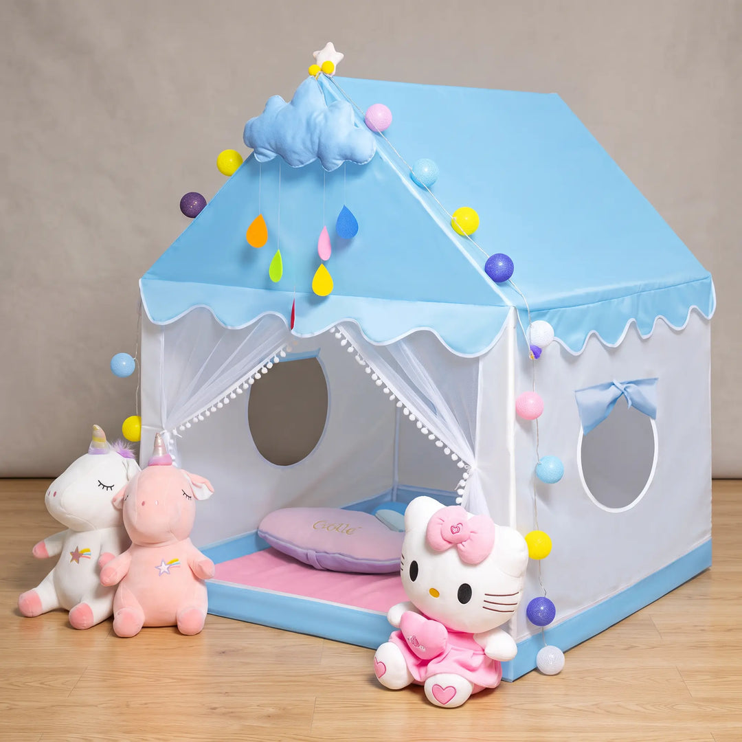 A blue, house-shaped children&