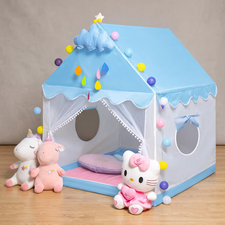 A blue, house-shaped children&