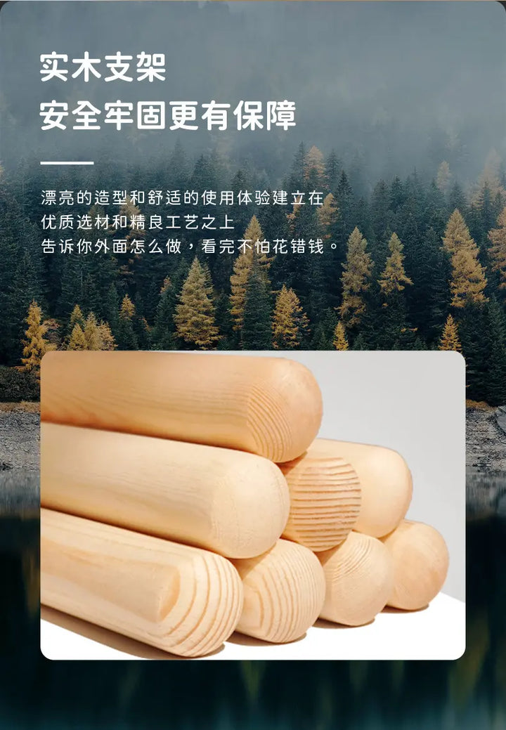 Close-up view of natural wooden dowels, showcasing the solid wood support for the ToyHare play tent, emphasizing quality materials and craftsmanship.